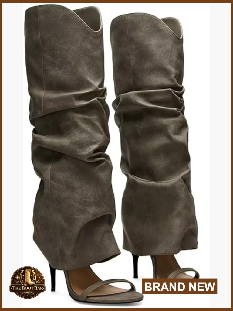 Slouchy Knee High Boots With Stiletto Heel - Open Toe Convertible
